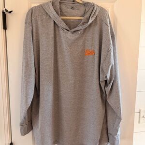 Gray Striped Hoodie with Orange Logo